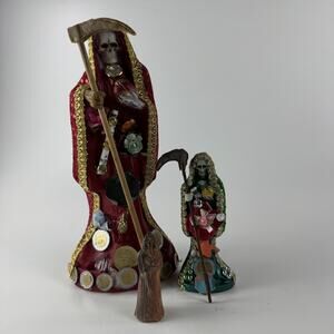 Handmade Santa Muerte Grim Reaper Statue Set Of 3 Mexico Wicca Pagan Altar